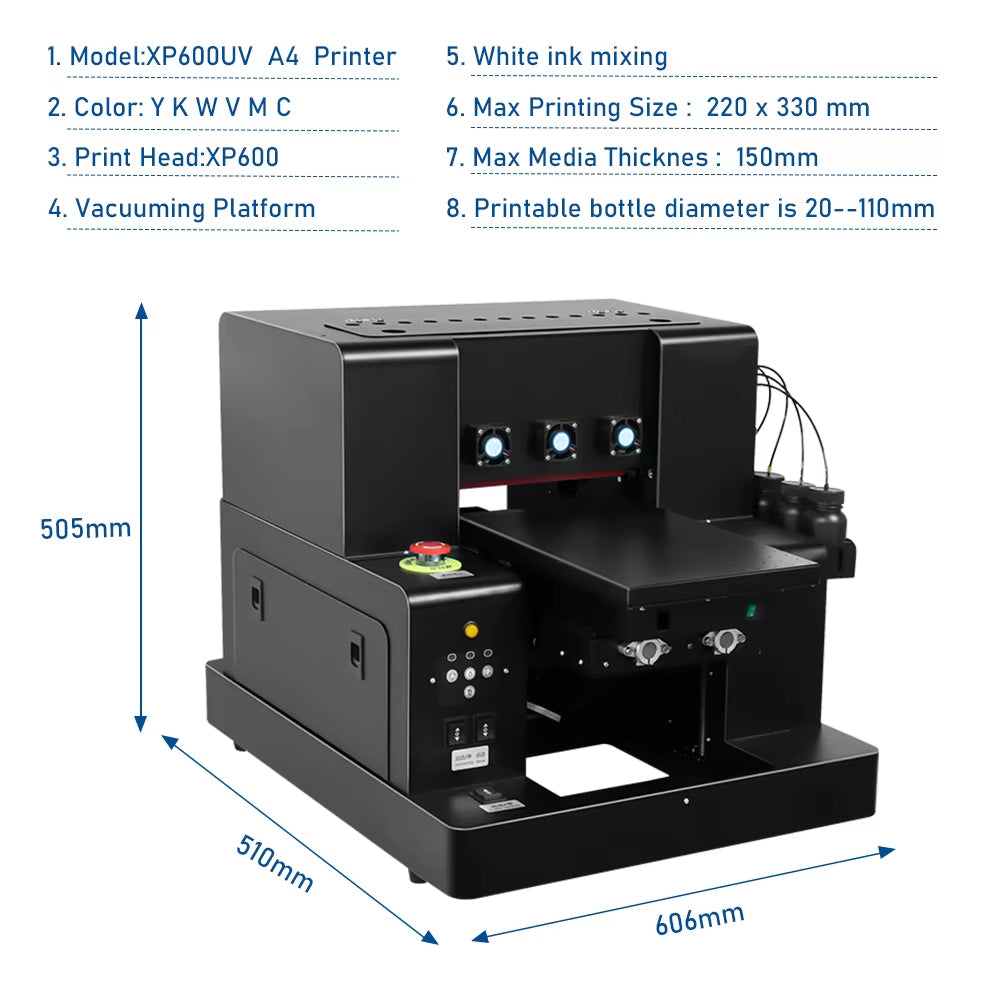 A4 UV Printer Varnish UV DTF Uv Flatbed Printer with XP600 Printhead Machine for Printing Bottle Pen Phone Case