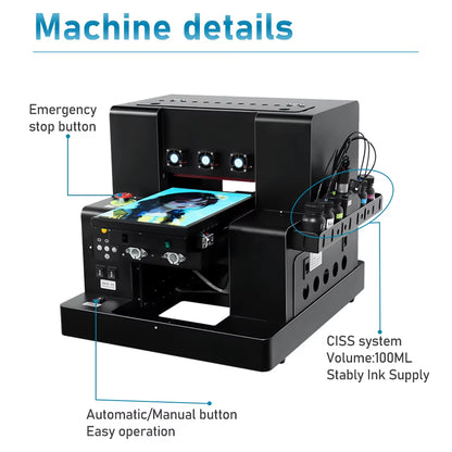 A4 UV Printer Varnish UV DTF Uv Flatbed Printer with XP600 Printhead Machine for Printing Bottle Pen Phone Case